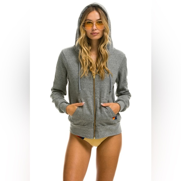 Aviator Nation Unisex BOLT FULL ZIP HOODIE/SWEATSHIRT - HEATHER GREY 🩶⚡️ - Picture 3 of 16